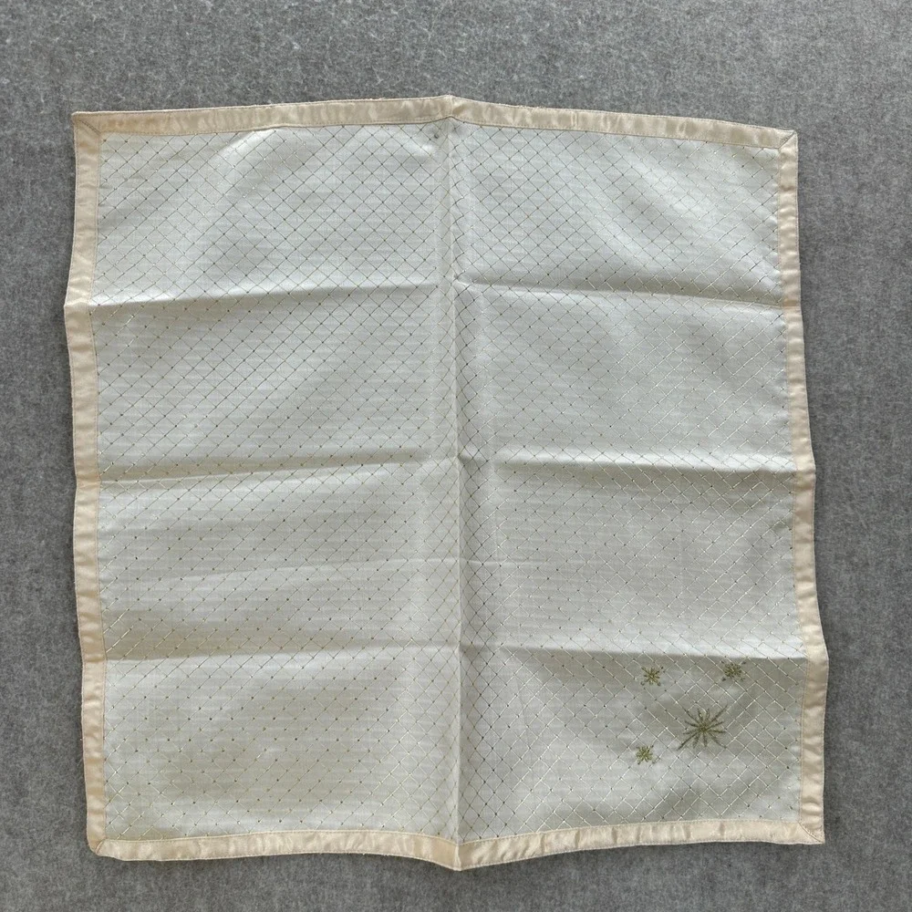 4 VTG Cloth Napkins Reversible Glitter Gold Starburst Christmas Embroidered